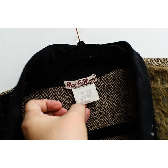 Vintage Neil & David faux fur multi texture fabric Vest brown Artsy XL USA - Picture 7 of 7